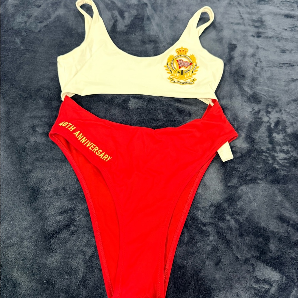 Guess 40th Anniversary Red and Cream Two-Piece Swimsuit